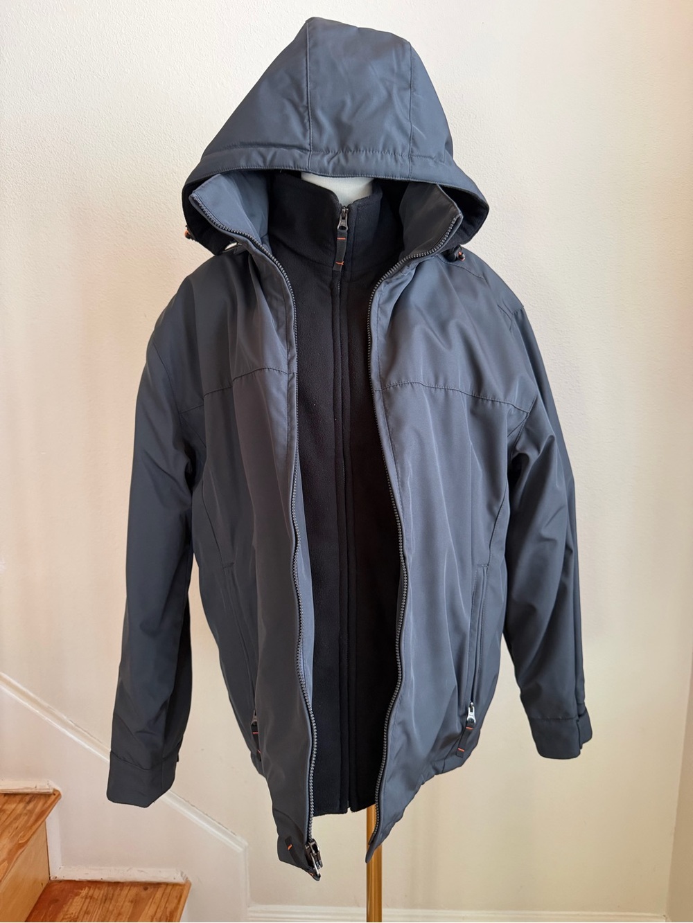 Weatherproof Mens Hooded Raincoat in Charcoal Gray